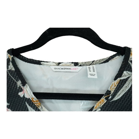 NWOT Isaac Mizrahi Live Black Floral Design Cold Shoulder Lined Blouse Size 10 - Picture 3 of 5